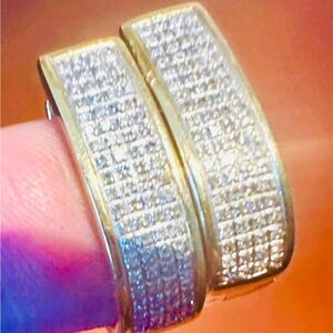 XXL 10K Solid Real Gold Natural Diamond earrings hoops huggies thick wide hoop